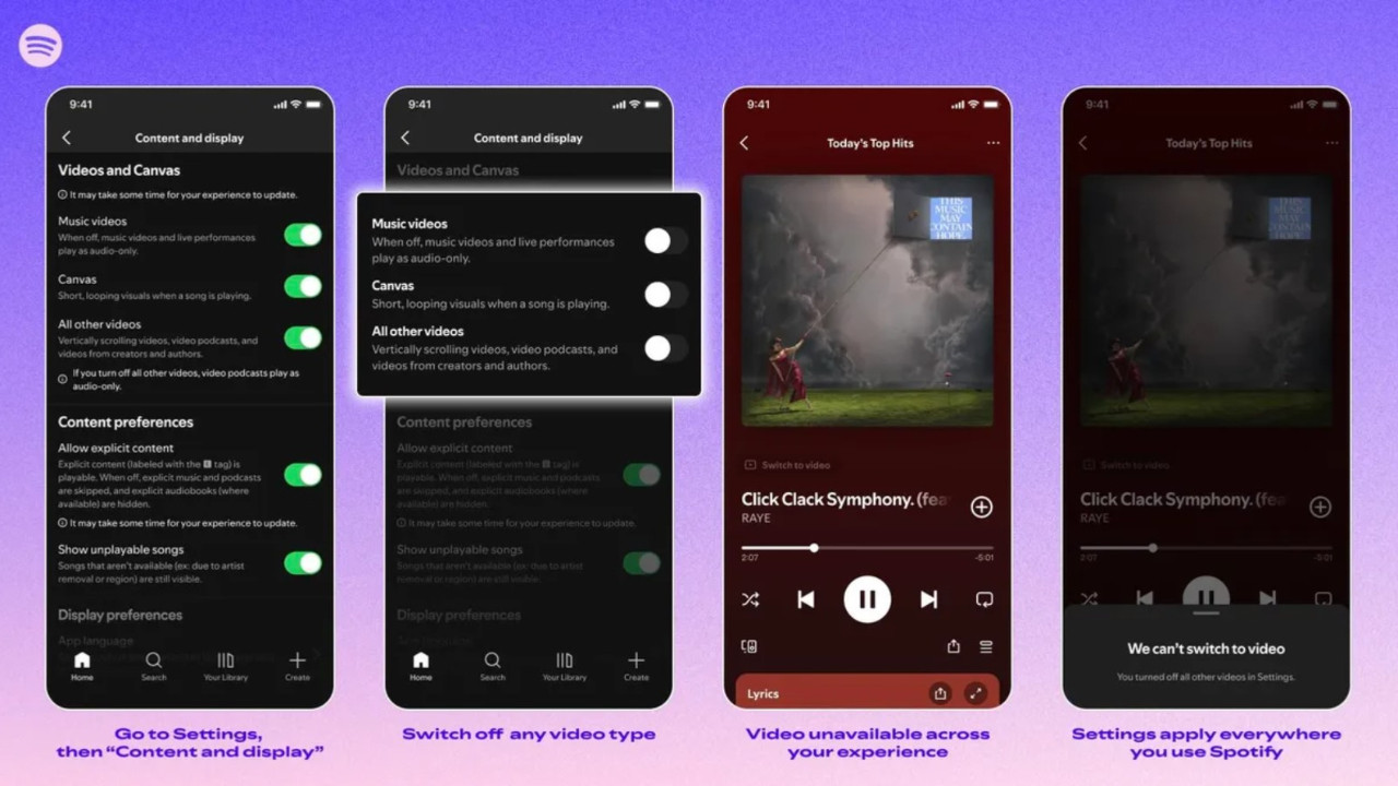 Spotify’da yeni ayar: Şarkılardaki videoları kapatmak artık mümkün