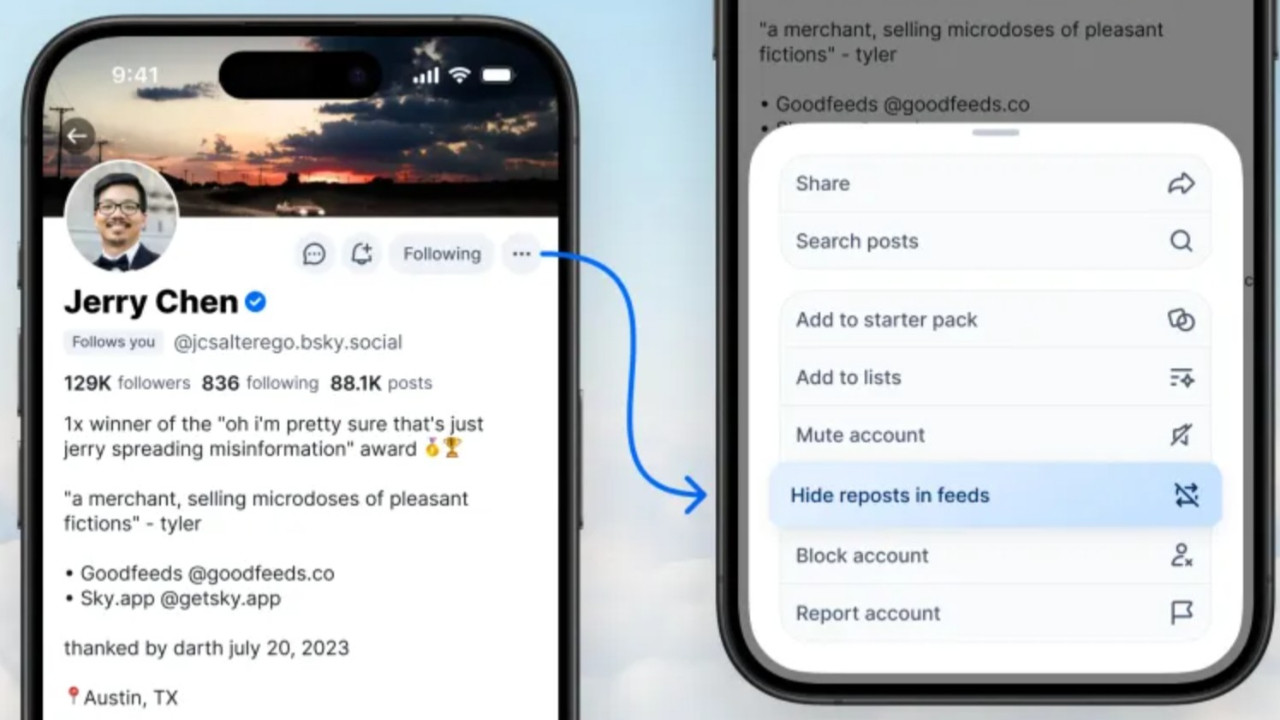 Bluesky’da o kişiyi takipten çıkmadan repostlarından kurtulabilirsiniz